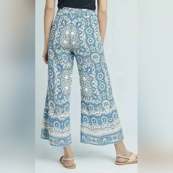 Anthropologie Feather Bone Blue Talese Wide Leg Ankle Crop Pants Size 2 - Picture 2 of 7